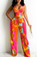 Colour Sexy Casual Print Backless Spaghetti Strap Sleeveless Two Pieces