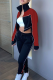 Red Casual Solid Patchwork Zipper Collar Long Sleeve Two Pieces