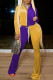 Purple Yellow Casual Solid Patchwork Contrast Zipper Zipper Collar Three Quarter Two Pieces