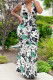 White Green Sexy Print Patchwork V Neck Vest Dress Dresses