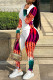 Red Fashion Casual Print Patchwork O Neck Long Sleeve Two Pieces