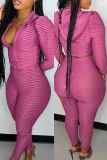 Pink Purple Casual Sportswear Split Joint Zipper Hooded Collar Long Sleeve Two Pieces