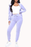 Purple Fashion Casual Solid Basic Hooded Collar Long Sleeve Two Pieces