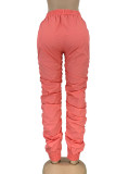 Tangerine Red Casual Solid Patchwork Regular Pencil Solid Color Bottoms