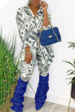 White British Style Print Turndown Collar Long Sleeve Two Pieces