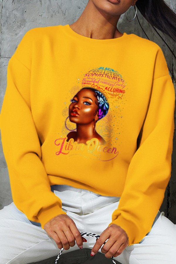 Yellow Sportswear Daily Print Patchwork O Neck Tops