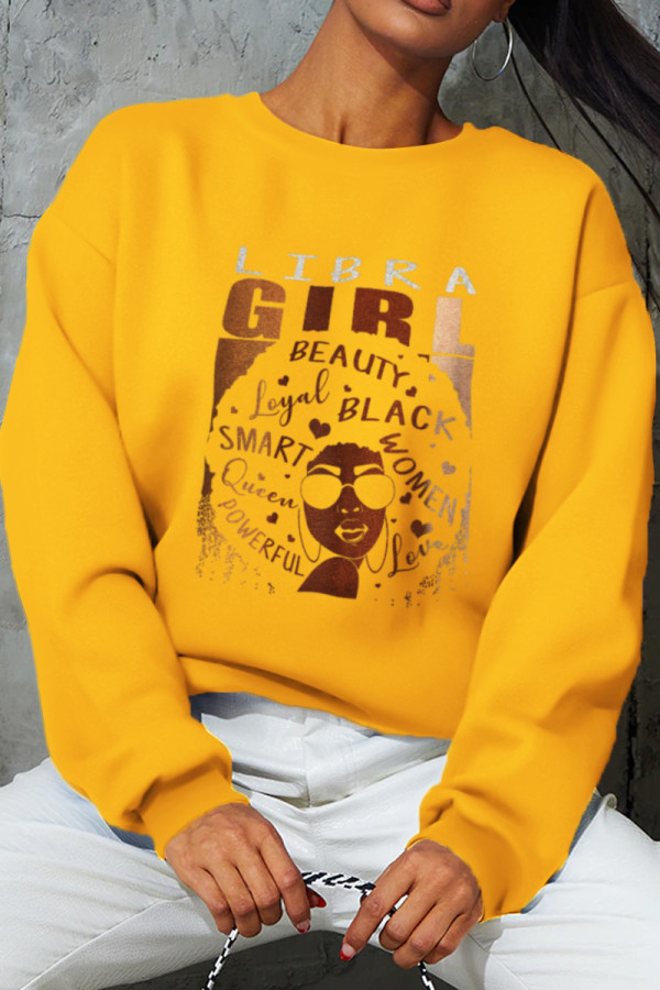 Yellow Street Sportswear Print Patchwork O Neck Tops