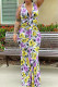 White Purple Sexy Print Patchwork V Neck Vest Dress Dresses