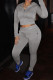 Grey Casual Solid Patchwork Zipper Hooded Collar Long Sleeve Two Pieces
