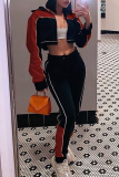 Pink Casual Solid Patchwork Zipper Collar Long Sleeve Two Pieces