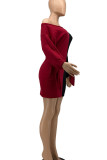 Black Red Casual Solid Split Joint Off the Shoulder Long Sleeve Dresses