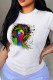 White Fashion Print Patchwork O Neck T-Shirts