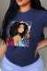 Navy Blue Fashion Print Patchwork O Neck T-Shirts