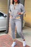 Light Gray Fashion Casual Patchwork Basic Zipper Collar Long Sleeve Two Pieces