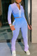 Purplish Blue Casual Gradual Change Striped Print Patchwork Zipper Collar Long Sleeve Two Pieces