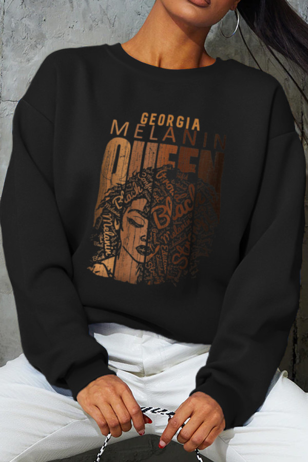 Black Street Daily Print Patchwork O Neck Tops