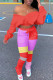 Red Casual Street Patchwork Fold V Neck Long Sleeve Two Pieces