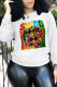White Casual Street Print Patchwork O Neck Tops