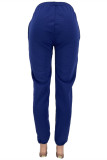 Blue Fashion Casual Print Basic Regular High Waist Trousers
