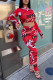 Red Casual Print Patchwork O Neck Long Sleeve Two Pieces