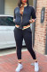 Tibetan Blue Fashion Casual Patchwork Basic Zipper Collar Long Sleeve Two Pieces