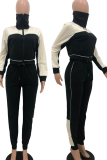 Pink Casual Solid Patchwork Zipper Collar Long Sleeve Two Pieces