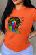 Orange Fashion Print Patchwork O Neck T-Shirts