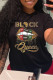 Black Fashion Casual Letter Lips Printed Basic O Neck Tops
