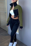 Pink Casual Solid Patchwork Zipper Collar Long Sleeve Two Pieces