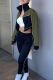 Army Green Casual Solid Patchwork Zipper Collar Long Sleeve Two Pieces