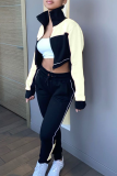 Pink Casual Solid Patchwork Zipper Collar Long Sleeve Two Pieces