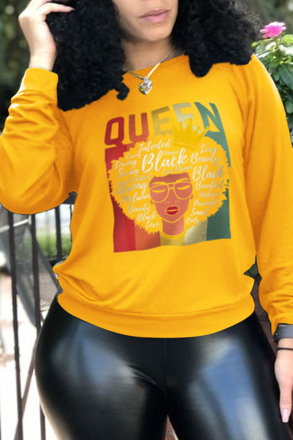 Yellow Casual Street Print Patchwork O Neck Tops