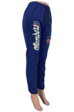 Blue Fashion Casual Print Basic Regular High Waist Trousers