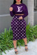 Purple Fashion Casual Print Basic O Neck Long Sleeve Two Pieces