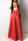 Red Sexy Solid Slit Regular Mid Waist Type A Solid Color Bottoms