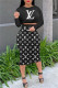 Black Fashion Casual Print Basic O Neck Long Sleeve Two Pieces