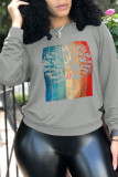 Blue Casual Print Patchwork O Neck Tops