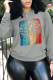 Grey Casual Print Patchwork O Neck Tops