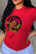 Red Street Print Patchwork O Neck T-Shirts