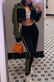 Pink Casual Solid Patchwork Zipper Collar Long Sleeve Two Pieces