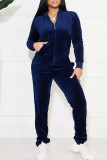 Rose Red Casual Sportswear Solid Patchwork Zipper Hooded Collar Long Sleeve Two Pieces