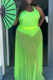 Green Sexy Solid Hot Drill Halter Cake Skirt Plus Size Two Pieces