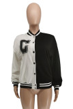 Black And White Fashion Casual Letter Print Patchwork Conventional Collar Outerwear