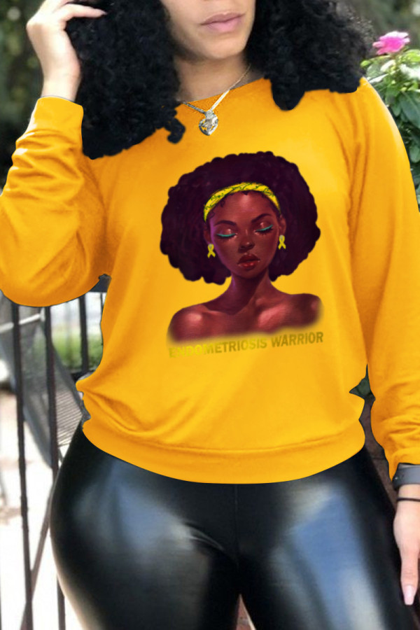 Yellow Street Daily Print Patchwork O Neck Tops