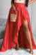 Red Sexy Solid Slit Regular Mid Waist Type A Solid Color Bottoms