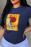 Red Fashion Street Print Patchwork O Neck T-Shirts