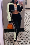 Pink Casual Solid Patchwork Zipper Collar Long Sleeve Two Pieces