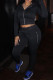 Black Casual Solid Patchwork Zipper Hooded Collar Long Sleeve Two Pieces