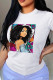 White Fashion Print Patchwork O Neck T-Shirts