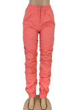 Tangerine Red Casual Solid Patchwork Regular Pencil Solid Color Bottoms